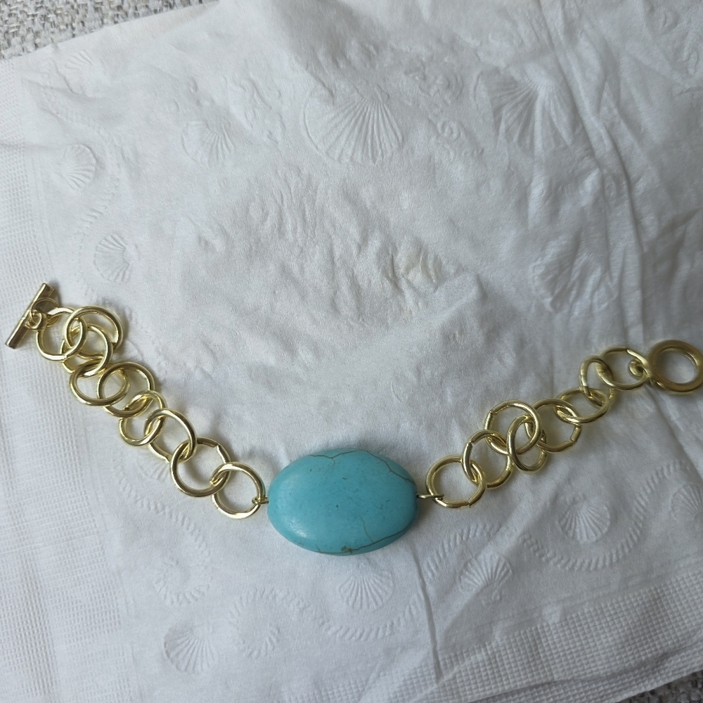 Rockcloud Turquoise aka Green Howlite Turquoise and Worry Stone, 8" BRACELET - Picture 7 of 8
